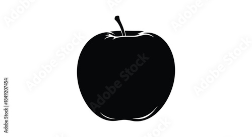 A strikingly simple black apple form presented against a stark white background silhouette