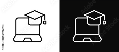 Online Studies icon set black and white