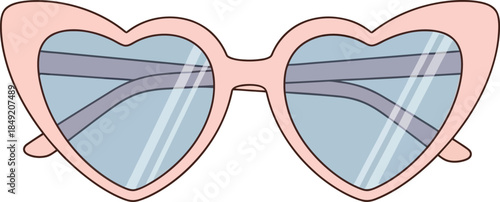 Vintage Heart Shaped Sunglasses in Soft Pink with Blue Tinted Lenses.