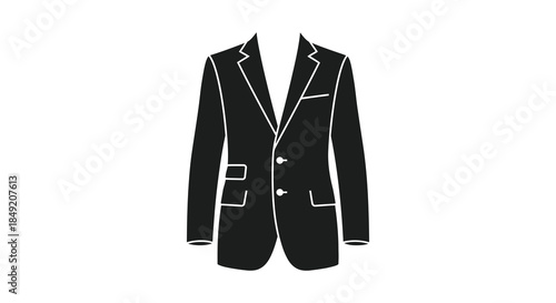 A striking black suit jacket design displayed as a minimalist graphic illustration silhouette