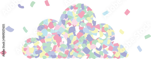 Colorful Cloud Shaped Mosaic Pattern with Soft Pastel Geometric Elements.