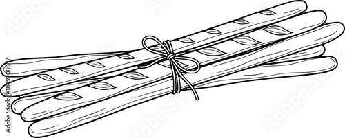 Bread Sticks Tied Together Simple Line Art Vector Set
