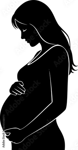 Pregnant Woman Holding Belly Simple Silhouette Flat Vector
