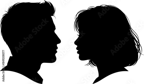 vector set, Vector illustration of silhouette man and woman portrait in profile. Male and female head on a white background side view.

