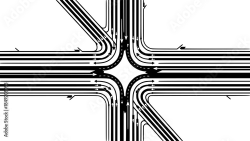 Multichannel Route Intersection Four-Way Flat Vector 