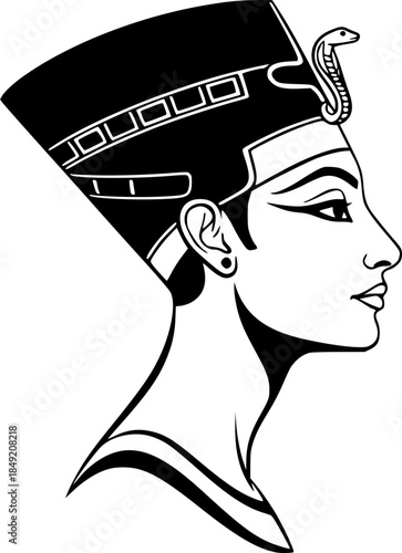 Queen Cleopatra VII Profile Elegant Line Art Vector
