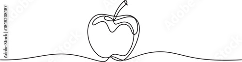 A single line drawing of a chocolate covered apple. Continuous line a piece apple icon. one line Icon drawing