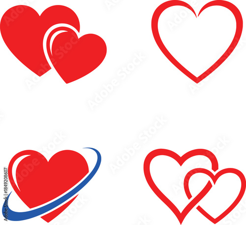 Collection of red heart shapes and symbols on