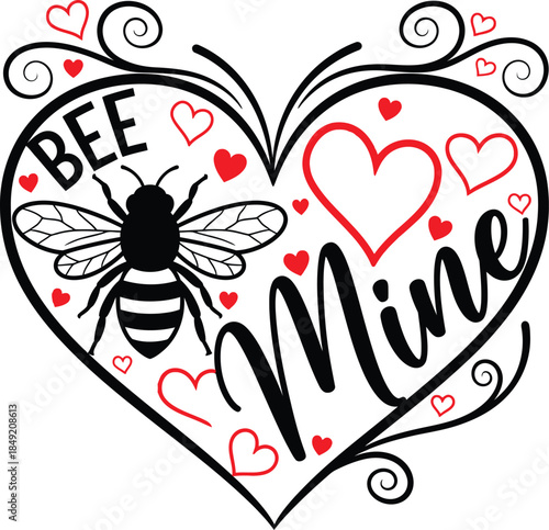 Bee mine valentine heart with bee and hearts on