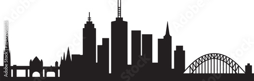 Melbourne skyline. Travel Melbourne famous landmarks. design Vector black silhouette