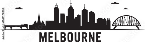 Melbourne skyline. Travel Melbourne famous landmarks. design Vector black silhouette