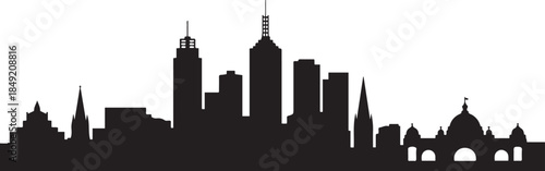 Melbourne skyline. Travel Melbourne famous landmarks. design Vector black silhouette