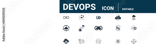 Devops icon set for software development and deployment
