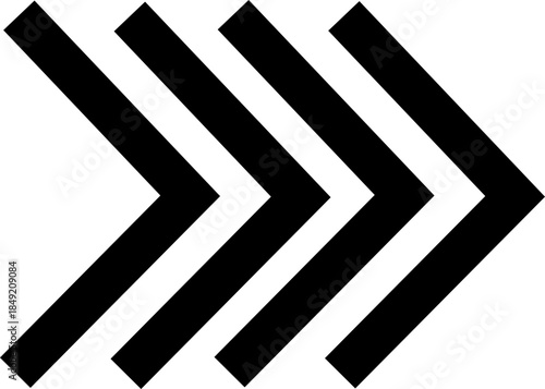 Chevron Arrow Vector Black Flat Style Direction Symbols, Navigation Pointer Marks, Guide Indicators, Shape Signs, Forward Move Icons, Minimal Graphic Element