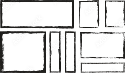 Hand drawn grunge brush stroke rectangle frames set on transparent background for design