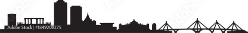 Vijayawada Skyline with Silhouette, Andhra Pradesh. design Vector black silhouette