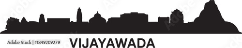 Vijayawada Skyline with Silhouette, Andhra Pradesh. design Vector black silhouette