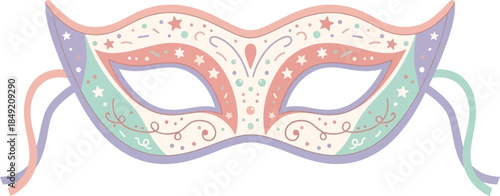 Elegant Pastel Venetian Carnival Mask with Decorative Patterns.