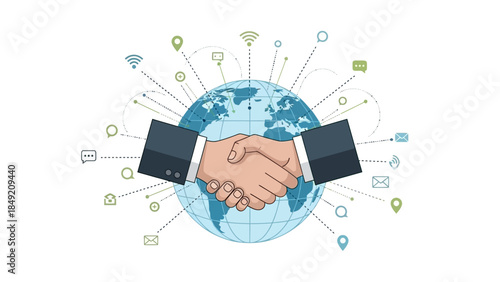 Global business partnership and digital network illustration