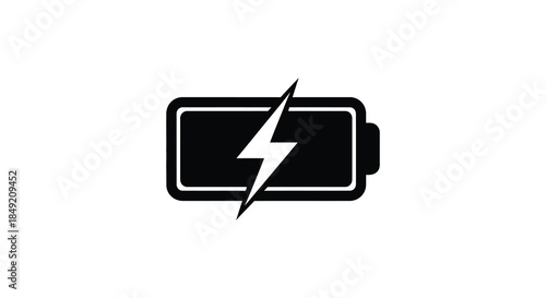A simple black battery icon with a lightning bolt indicating full charge silhouette
