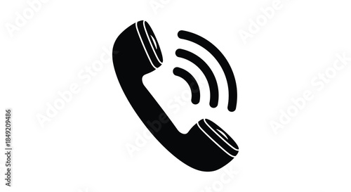 A striking black and white depiction of a classic telephone receiver with wave lines silhouette
