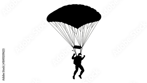 Parachutist silhouette descending with open canopy