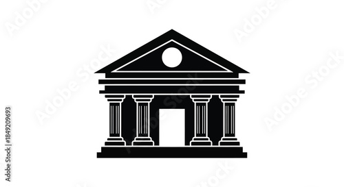 a classic architectural building facade with columns and a triangular pediment silhouette