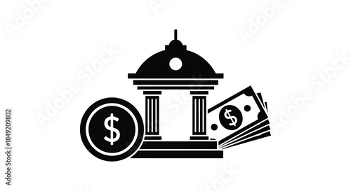 A striking depiction of financial institution currency and wealth illustrated in a bold silhouette