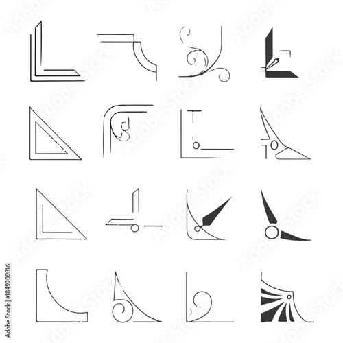 Decorative Corner Ornaments Line Art Vintage Border Elements