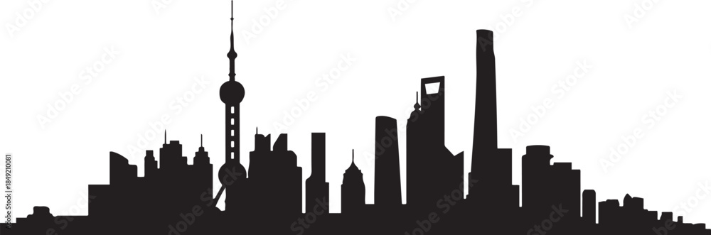 Obraz premium Shanghai city downtown skyline. design Vector black silhouette