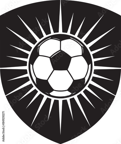 Stylized soccer ball emblem with radiating lines forming a shield shape symbolizing sport competition and athletic achievement also transparent background