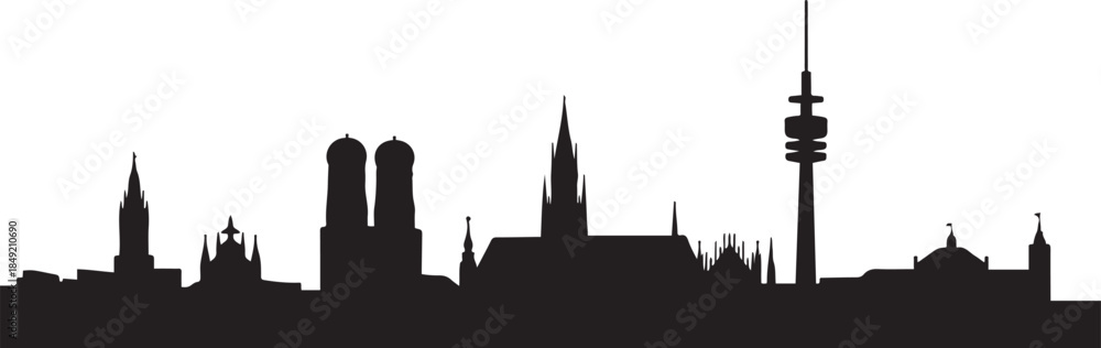 Naklejka premium Munich, Germany City cityscape illustration skyline. design Vector black silhouette