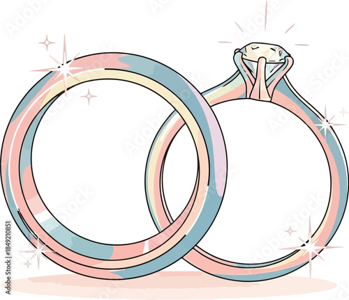 Elegant Wedding Rings Illustration with Pastel Color Palette.