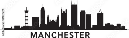 Manchester skyline Black vector illustration. Travel poster. design Vector black silhouette