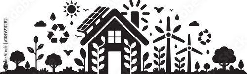 Green House with Ecology concept eco city. design Vector black silhouette