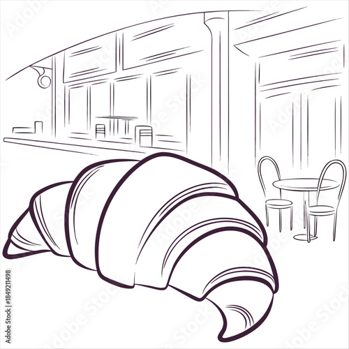 Croissant in cafe drawing sketch line