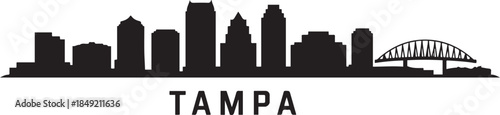 Tampa Skyline Black Silhouette Florida USA. design Vector black silhouette