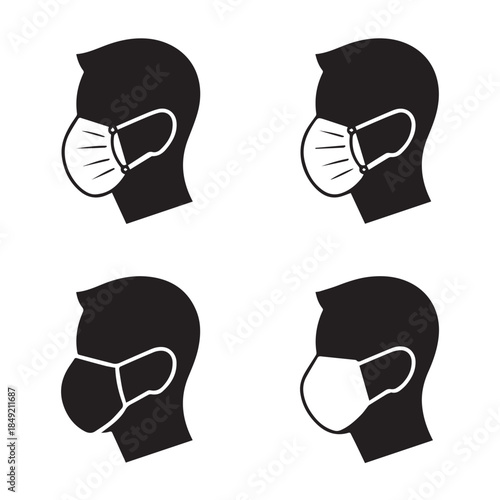 Face Mask Icons Set – People Wearing Protective Medical Masks Silhouette Vector