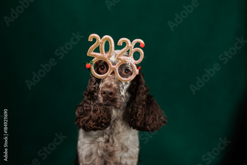 Bilde på lerret Spaniel dog wearing glasses 2026.