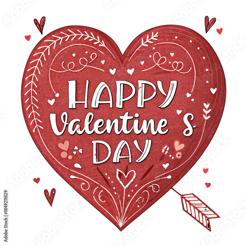 Love's Day Greeting: An elegant Valentine's Day greeting in heart shape with ornate details conveys a message of love and affection. A perfect card for the occasion.