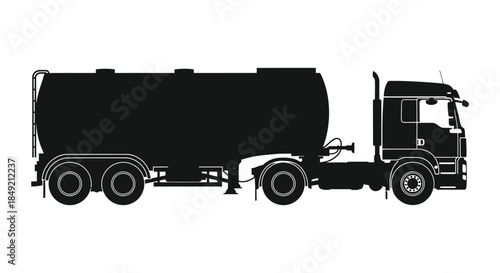 A stark black silhouette of a large tanker truck showcasing its powerful design silhouette