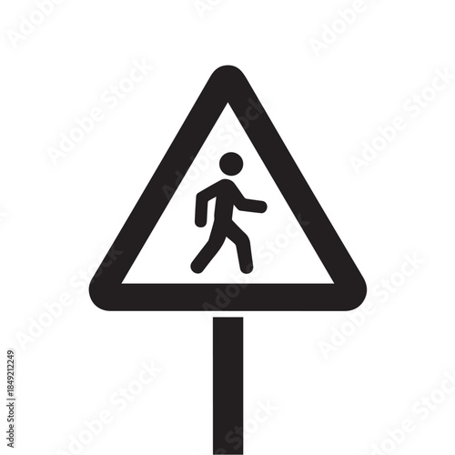 Pedestrian Crossing Warning Sign – Black and White Traffic Symbol Vector
