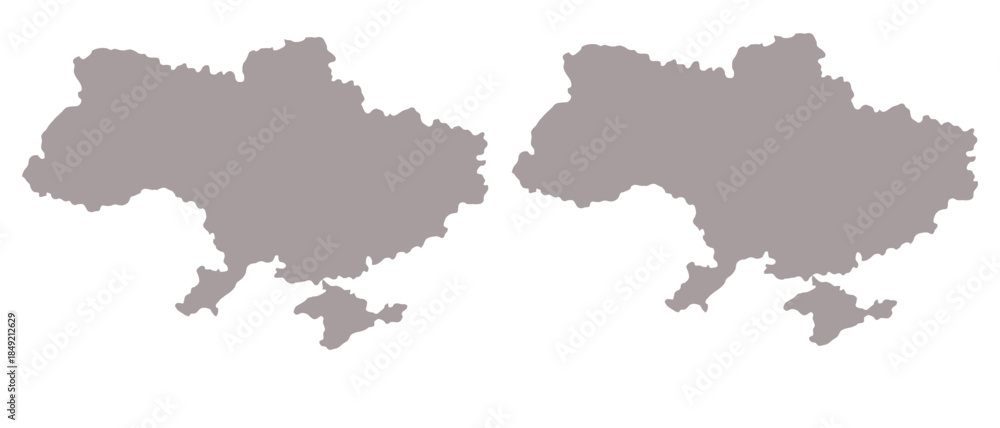Naklejka premium Detailed Ukraine Map Silhouette Set - Isolated Vector Outline of Ukrainian Borders with Crimea