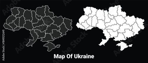 Detailed Japan and Ukraine Map Bundle - Isolated Vector Outlines, Administrative Borders, and Regional Prefectures Set