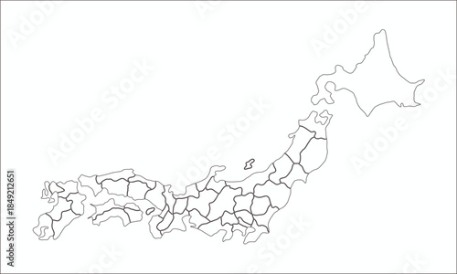 Detailed Japan Prefecture Map with Ukraine Silhouette Set – Isolated Vector Outline of Administrative Borders and Regional Divisions