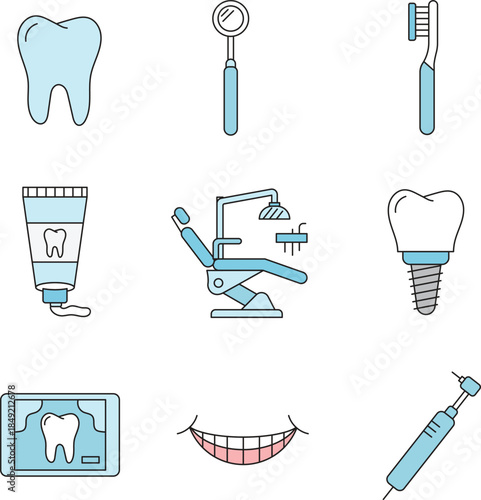 Dental care and dentistry line icon set vector