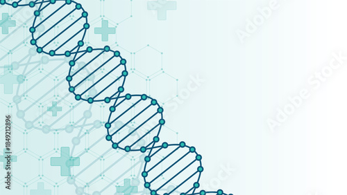 Clean medical science background showing DNA helix genetics healthcare symbols and molecular structure ideal for biotechnology medicine research innovation and health technology designs