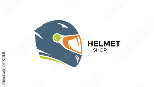 Motorcycle Helmet Illustration with Shop Text.