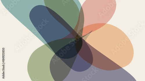 Overlapping Colored Shapes on White Background.