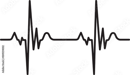 Black line of a continuous electrocardiogram or heart rhythm waveform also transparent background